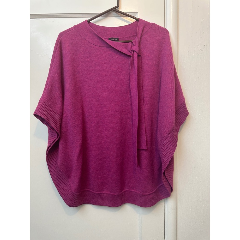 Talbots Magenta Pink Side Tie Neck Poncho Sweater Womens cape Ribbed Knit Top M